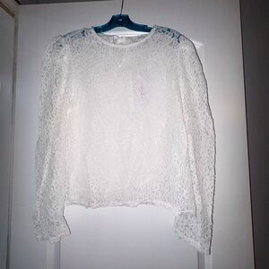 NEW Gilli white lace puff shoulder long sleeve top large